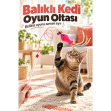 Mucit Home Balıklı Kedi Oyun Oltası Balıklı Kuyruklu Dikkat Çekici 90 cm -Eğlenceli Olta