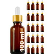 100 ml Amber Cam Dropper Şişe, Gold Metal Sızdırmaz Kapak, 20 Adet