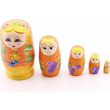 Uravas Store Uraselect Ahşap Tombul Iç Içe Matruşka Bebek Turuncu Set 5li Büyük Boy