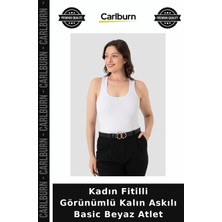 Carlburn Delux Serisi Kadın Fitilli Görünümlü Kalın Askılı Basic Beyaz Atlet Rahat Tekstil Hediyelik