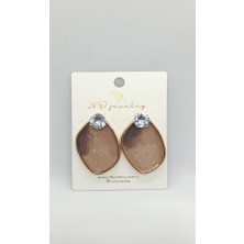Nd Jewelry Serena Damla Formlu Taşlı Küpe (Pudra Kahve)
