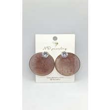 Nd Jewelry Aurora Yuvarlak Taş Detaylı Küpe (Pudra Kahve)