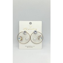 Nd Jewelry Lumière Şeffaf Taşlı ve İncili Gold Küpe