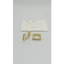Nd Jewelry Nova Kare Formlu Taşlı Gold Halka Küpe