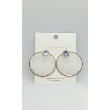 Nd Jewelry Aurora Yuvarlak Taş Detaylı Küpe (Sedef Beyaz)