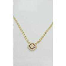 Nd Jewelry Riviera Baget Taşlı Kare Gold Kolye (Pembe) (45+5 cm)
