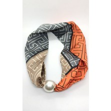 Nd Jewelry Kiremit Turuncusu Geometrik Desenli İncili Fular Kolye (44 cm)