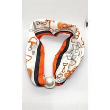 Nd Jewelry Turuncu Zincir ve Kemer Desenli İncili Fular Kolye (44 cm)