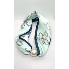 Nd Jewelry Buz Mavisi Çiçek Desenli İncili Fular Kolye (44 cm)