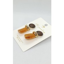 Nd Jewelry Amber Doğal Dokulu Gold Detaylı Sallantılı Küpe