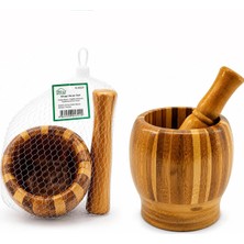 Uravas Store Uraselect Ahşap Bambu - Çizgili Havan Sarımsak Dövecek Ç: 8cm--D: 7cm--Y:10.5cm Fileli Ambalaj