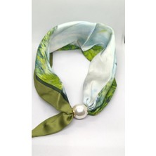 Nd Jewelry Zeytin Yeşili ve Mavi Desenli İncili Fular Kolye (44 cm)