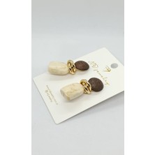 Nd Jewelry Ekru Doğal Dokulu Gold Detaylı Sallantılı Küpe