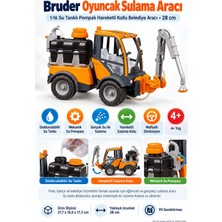 Toyfest Bruder Oyuncak Sulama Aracı 1:16 Su Tanklı Pompalı Hareketli Kollu Belediye Aracı 28 cm