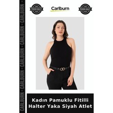 Carlburn Özel Seri Kadın Pamuklu Fitilli Halter Yaka Siyah Atlet Sade Tarz Giyim Gardırop