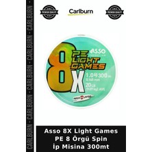 Carlburn Özel Seri Asso 8x Light Games Pe 8 Örgü Spin Ip Misina 300MT Japon Lif Yüksek Yoğunluk Olta Misinası