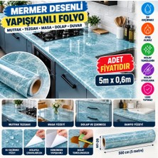 Uravas Store Uraselect Mermer Desenli Masa Tezgah Mutfak Su Geçirmez Yapışkanlı Folyo Sticker Mavi 5x0,6m