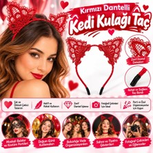 Uravas Store Uraselect Kırmızı Dantelli Kedi Kulağı Taç – Parti ve Kostüm Aksesuarı