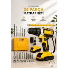 Uravas Store Uraselect 24 Parça Çift Bataryalı Şarjlı Matkap Seti 24W Motor ve Otomatik Mil Kilitli Tasarım