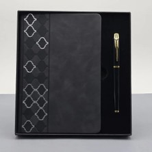 Uravas Store Uraselect Desenli Siyah Deri Defter Kalem Set