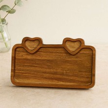 Bin1çeşit Akasya Ahşap Servis Tepsisi 25X14 cm (Kulplu, Kalp Bölmeli)