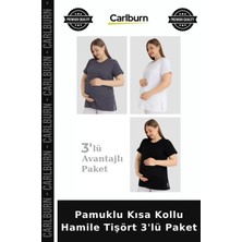 Carlburn Delux Serisi Pamuklu Kısa Kollu Hamile Tişört 3'lü Paket Günlük Tarz Kadın Giyim Ev Giyimi