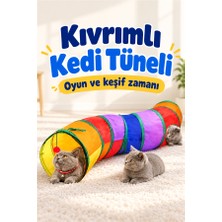 Mucit Home S Şeklinde Kıvrımlı Kedi Tüneli 130 cm Gökkuşağı Desenli
