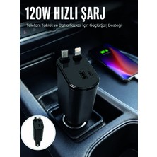 Uravas Store Uraselect 180° Ayarlanabilir Araç Şarj Adaptörü | Dijital Ekranlı Geri Çekilebilir Kablolu Hızlı Şarj Cihazı