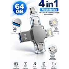 Uravas Store Pratik 4'ü 1 Arada 64GB Flash Bellek Taşınabilir Depolama