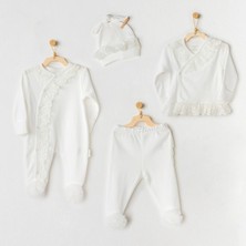 Andywawa AC25312 Newborn Chic Girl Tüllü 4'lü Hastane Çıkışı Ekru
