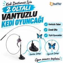 Uravas Store Eğlenceli Vantuzlu Zilli Kedi Olta Oyuncağı 2 Tüy Seti