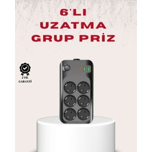 Bin1çeşit 6’lı Grup Priz Termal Korumalı USB Type-C Çoklu Priz 2 Metre Kablo