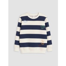 Lc Waikiki Yeni Sezon Ekru Çizgili Erkek Çocuk Kalın Sweatshirt