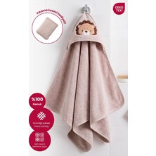 Kapüşonlu Bebek Banyo HAVLUSU%100 Pamuk Bebek Havlu Oeko-Tex® Havlu Kundak - Bej Aslan, 75 x 75 C