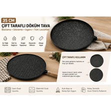 Psk 35 cm Döküm Gözleme Tavası Çift Taraflı Bazlama Izgara Tavası Ahşap Saplı Yapışmaz