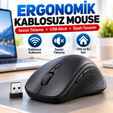 HemenGo Siyah Renkli Ergonomik Sessiz Kablosuz Mouse – USB Alıcılı, Ofis ve Oyun Için Konforlu Bilgis