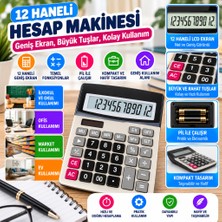 HemenGo 12 Haneli Geniş LCD Ekran, Pilli Büyük Düğmeli Hesap Makinesi (Adet Fiyatıdır) Hmngoakllıbyi