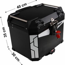 GP Kompozit Siyah 37 lt Alüminyum Motosiklet Çantası Metal Malzeme ile Güvenli Kilit Sistemi