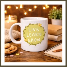 Northcity Live Learn Grow Motivasyon Kupası Model 133 – Yaşa , Öğren , Geliş Ilham Veren Tasarım, Porselen Kupa, Pozitif Mesajlı Kahve & Çay Kupası Bx