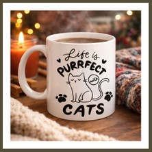 Northcity Life Is Purrfect With Cats – Kedi Desenli Porselen Kupa Model 62 Sevimli Kedi Figürlü Kahve Kupası Bx