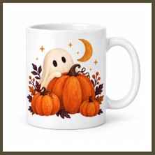 Northcity Sevimli Hayalet ve Balkabağı Tasarımlı Porselen Kupa - Halloween Teması - Model 261 Bx