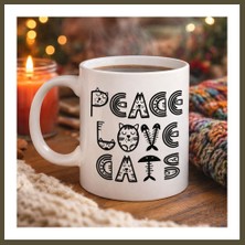 Northcity Peace Love Cats – Sevimli Kedi Desenli Porselen Kupa Model 60 Kahve & Çay Kupası Bx