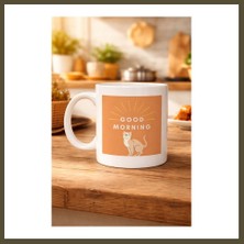 Northcity Good Morning Kedi Desenli Porselen Kupa Model 72 – Sevimli Kedi Figürlü, Kahve & Çay Kupası, Hediyelik Porselen Bardak Bx