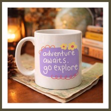 Northcity Adventure Awaits Go Explore Yazılı Porselen Kupa Model 157 – Motivasyon Temalı, Sevimli Tasarım, Kahve & Çay Kupası Bx