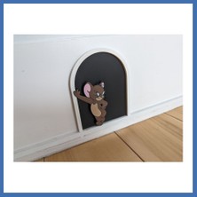 Evçem 3D Baskı Kedi ve Fare Figürlü Dekoratif Duvar Deliği Süsü Çocuk Odası Duvar Dekoru Evcem