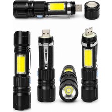 Str Store PS-350 Kırmızı Ikaz Işıklı 13.5 cm Zoomlu Mıknatıslı USB Şarjlı El Feneri