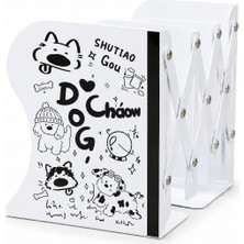 Str Store Karikatür Baskılı Teleskopik Metal Kitap Tutucu, Masaüstü Kitap Desteği ve Raf Düzenleyici Stand, 10-50 cm Genişleyebilir, Mıknatıslı Kalemlik Hediyeli, Dog-1