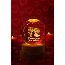 İlkyaz Fashion If Romantik LED Işıklı Kristal Küre Lamba – "ı Love You Forever" Tasarım – Usb'li Ahşap Standlı