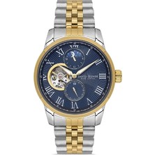 David Guner DG-8986GA-D3 Erkek Kol Saati; Otomatik Mekanizması, Lacivert Roma Rakamlı Kadranı, Gold Gümüş Paslanmaz Çelik Kordonu ve 43 mm Kasasıyla Şık ve Dikkat Çekici Bir Tasarım Sunar.