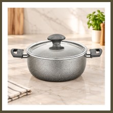 Northcity Granit Derin Tencere 24 cm Cam Kapak Gri Kırçıllı Bx